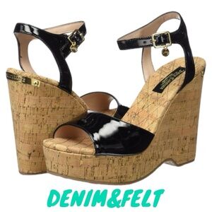 JUICY COUTURE BLACK LABEL Women's Oriann Pitch Black Patent Platform Sandal| NEW